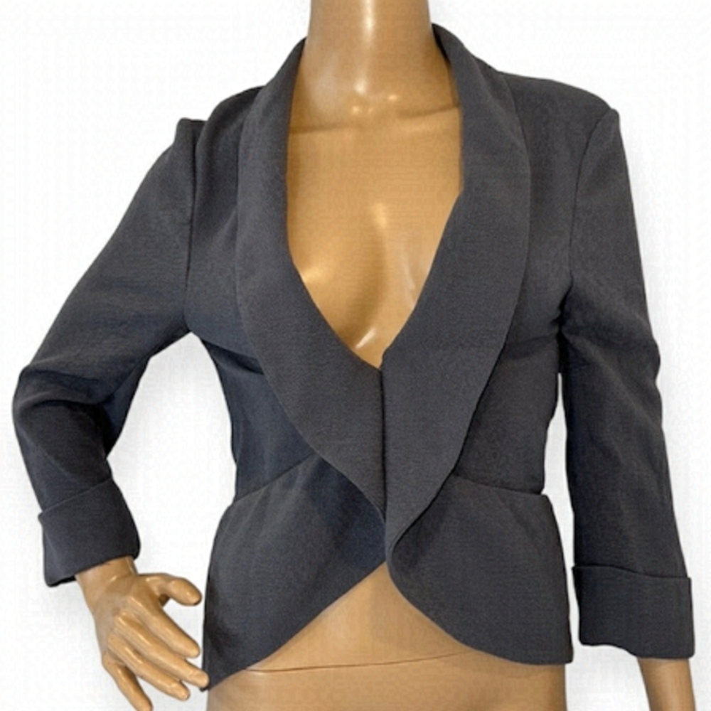 Aritzia Wilfred Grey Chevalier  Open Front Silk Blazer Jacket Coat size 4